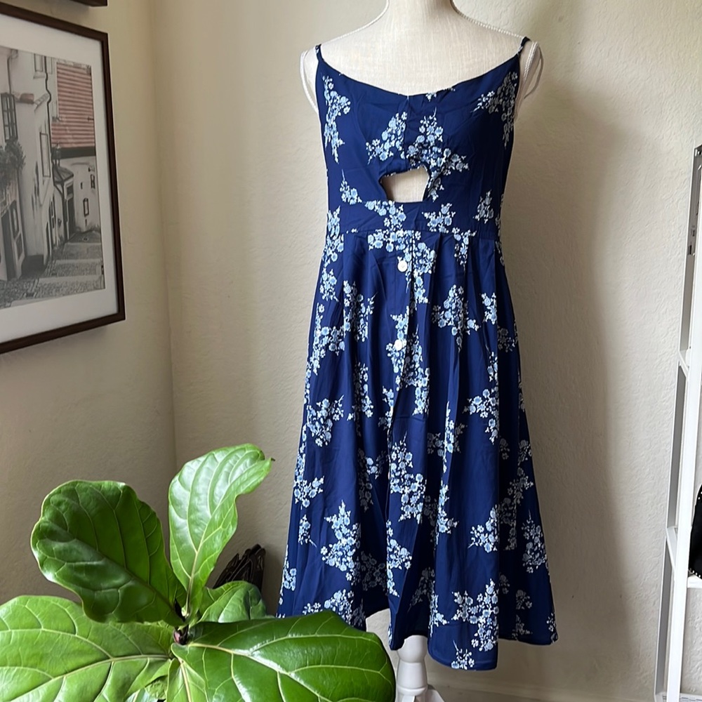 NWT ECOWISH Blue and White Floral Print Dress